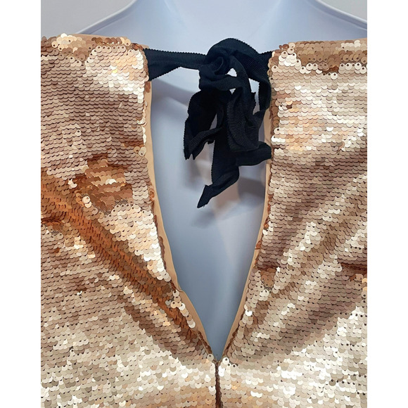 Peyton & Parker XL Rose Gold Sequin Top Keyhole Tie Back Short Sleeve Lined New - Picture 8 of 11